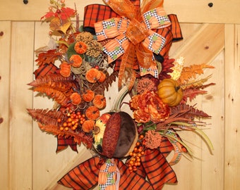 Fallj wreath, harvest wreath. autumn wreath, hand made, decorate your door, Holiday wreath, Thanksgiving wreath, unique wreath