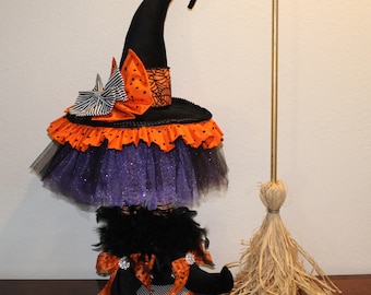 Halloween centerpiece, holiday decor, Witch decor, hand made.Designer Petals N plumes