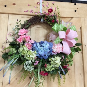 spring and summer wreath, Hydrangra wreath,spring wreath, summer wreath, front door decor ,
