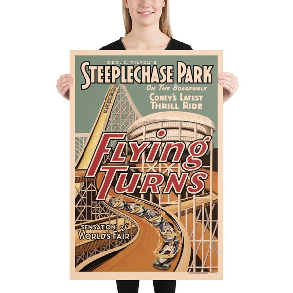 Coney Island Steeplechase Park Flying Turns Amusement Park Ride Vintage Poster Re-Creation Antique Old Wall Decoration Print