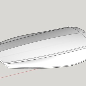 May include: A 3D-rendered, white, aerodynamic object with a curved, elongated shape. The design features a smooth, reflective surface with subtle lines and a rounded end. The object appears to be floating against a neutral gray background.
