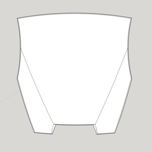 May include: A white, geometric design, possibly a template or pattern, with a curved top edge and angled sides. The design has a symmetrical shape with a flat bottom and a light gray background.