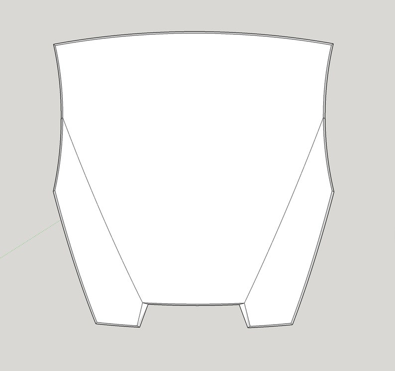 May include: A white, geometric design, possibly a template or pattern, with a curved top edge and angled sides. The design has a symmetrical shape with a flat bottom and a light gray background.