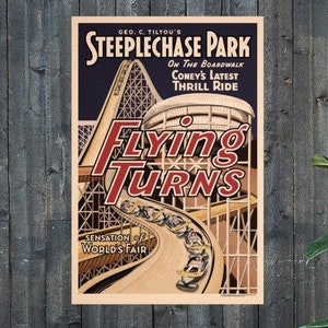 Recreación de carteles de atracciones en el parque de atracciones de Coney Island Steeplechase Park