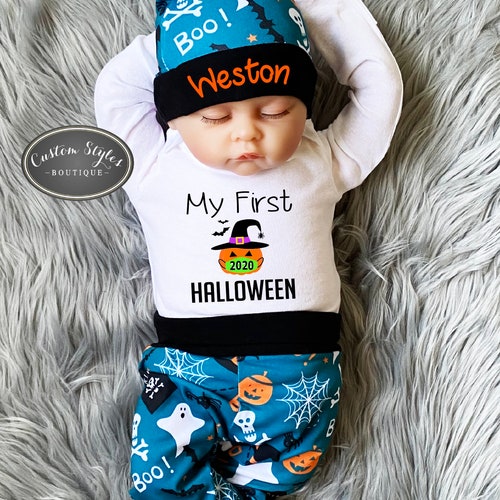 Baby Boys First Halloween Outfit Black Infant Bodysuit Grey Etsy UK