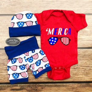 Baby Boys 4th Of July Outfit, Red White And Blue Shorts, Hat and Red Bodysuit, Fourth Of July, Baby Boy Shorts, Summer Outfit Boy, 'Merica