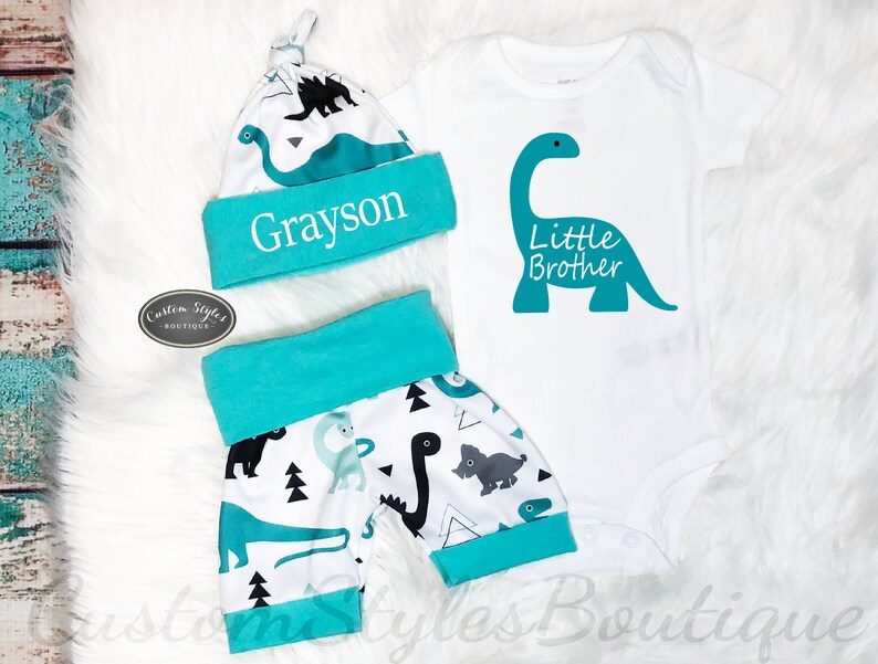 Gifts for Mom Baby Boy Personalized Outfit Baby Boy Coming Home Outfit Dinosaur Shorts /& Hat Little Brother Newborn Baby Boy