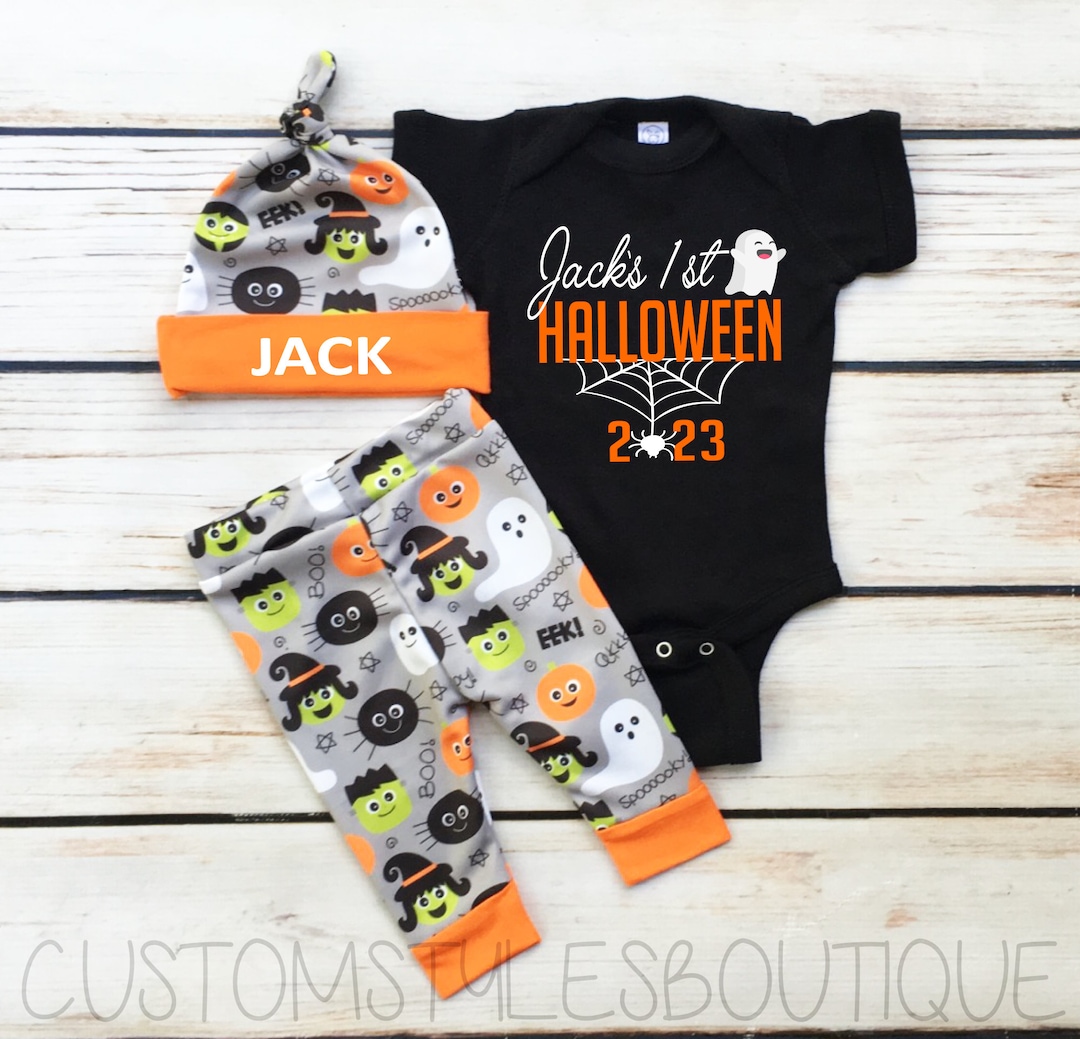 My First Halloween Outfit Baby Boy Personalized Black Infant Etsy