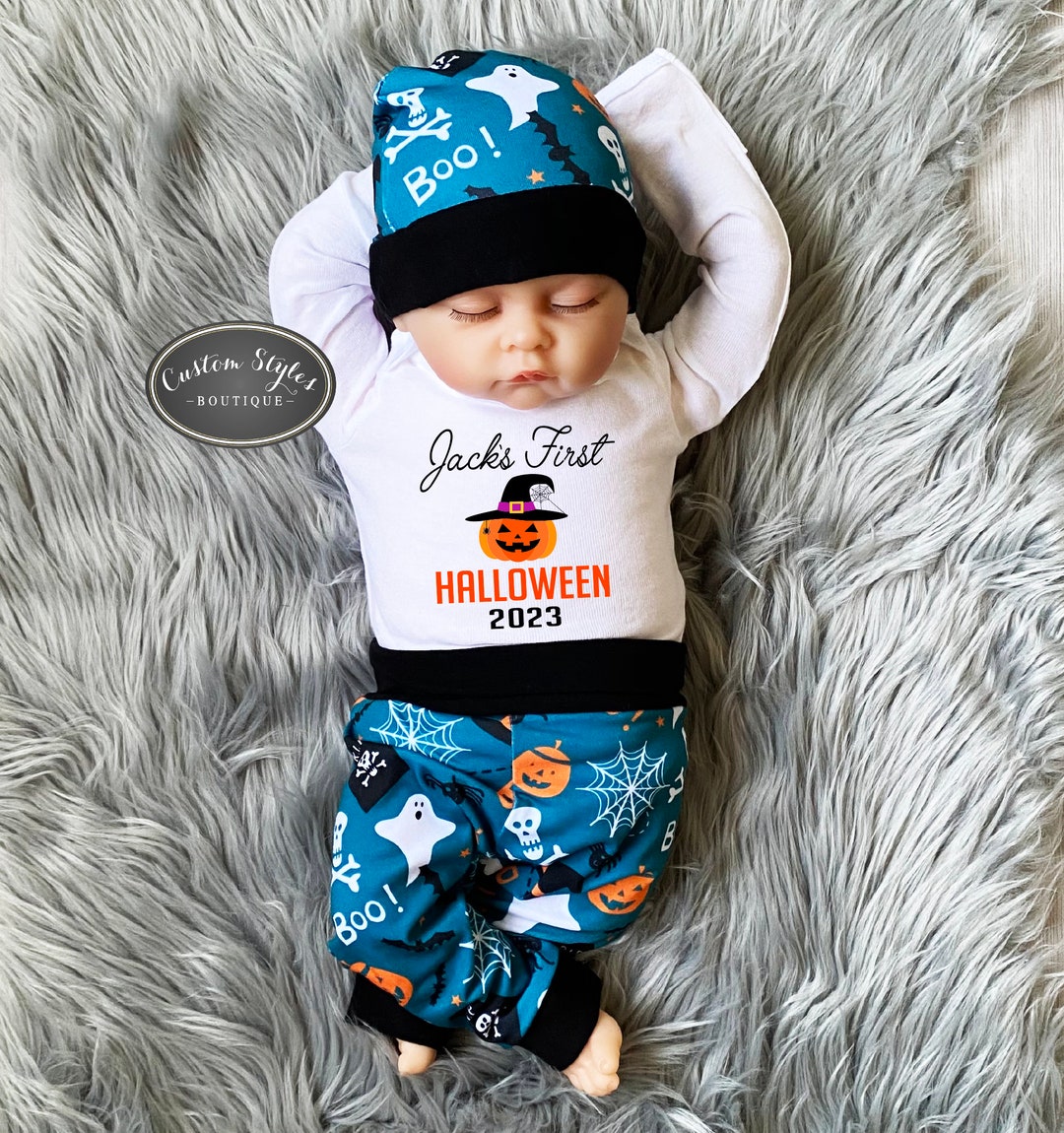 My First Halloween Outfit Baby Boy Personalized White Infant Etsy