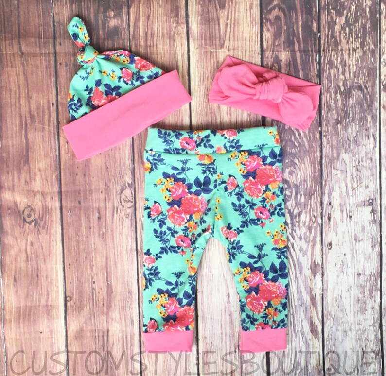 Baby Girl Coming Home Outfit Floral Leggings Hat and Etsy UK