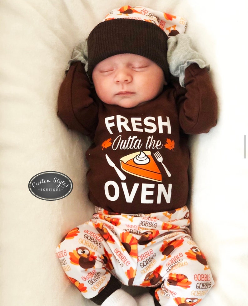 Baby Boy/'s Thanksgiving Outfit Set Brown Infant Bodysuit Coming Home Baby Boy Leggings And Hat With Turkeys Baby Boy Coming Home Outfit