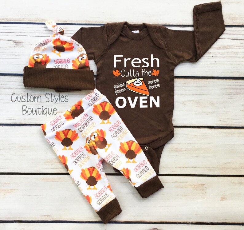 Baby Boy/'s Thanksgiving Outfit Set Brown Infant Bodysuit Coming Home Baby Boy Leggings And Hat With Turkeys Baby Boy Coming Home Outfit