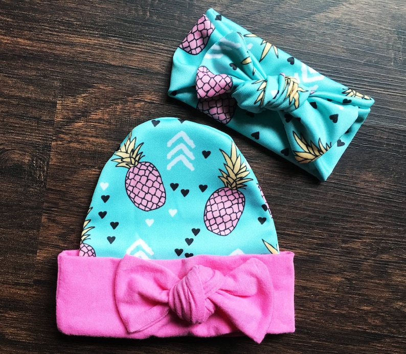 Baby Girl Summer Outfit Father/'s Day Gift First Father/'s Day Teal Shorts With Pink Pineapples /& Cuffs Hat and Headband Baby Girl Shorts