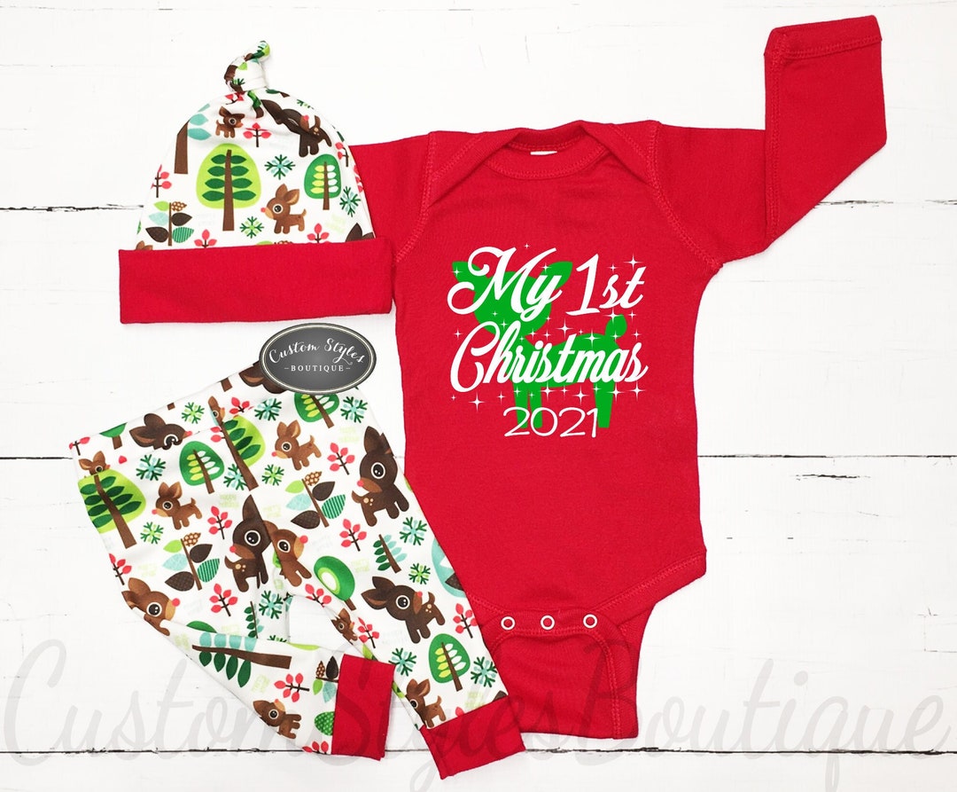 My First Christmas Outfit Baby Boy Personalized Red Etsy