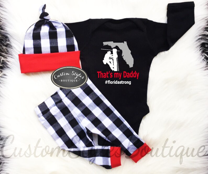 Hat w Red Cuffs Gender Neutral Outfit Baby Girl Black /& White Buffalo Plaid Leggings Baby Coming Home,Florida Strong Bodysuit Baby Boy
