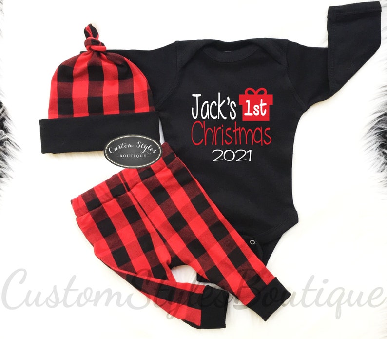 Baby Boys First Christmas Outfit Christmas Pajamas Etsy