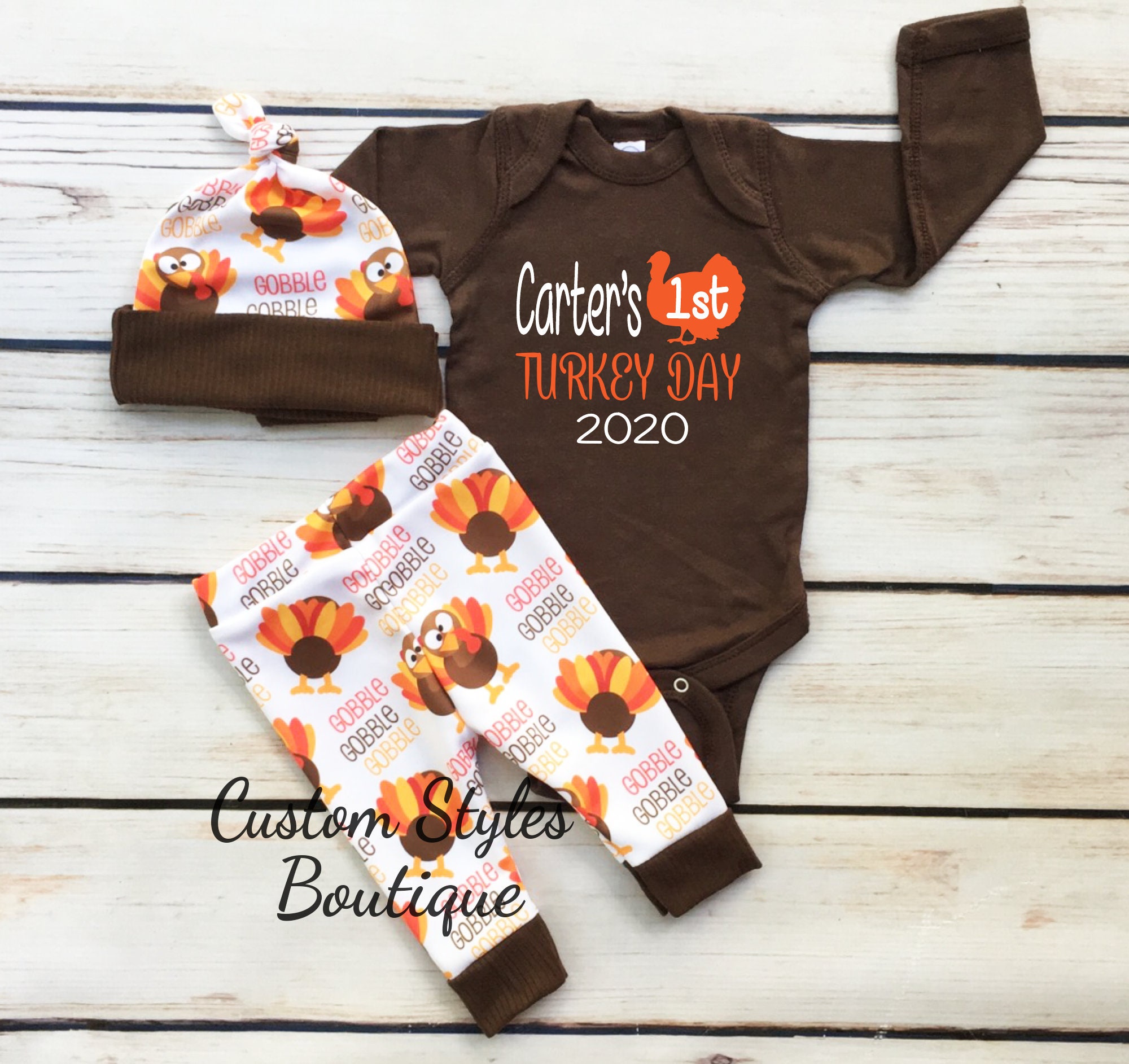 Baby Boys First Thanksgiving Outfitcustomized Namebrown Etsy