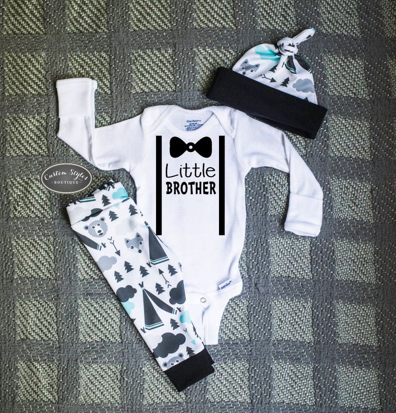 Long Sleeve White Infant Bodysuit Bear And Fox Print Leggings And Hat Baby Boy Outfit Set Baby Boy Coming Home Outfit Little Brother
