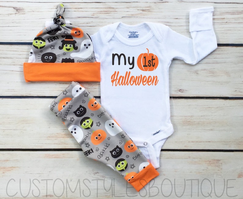 Baby Boys First Halloween Outfit White Infant Bodysuit Grey Etsy