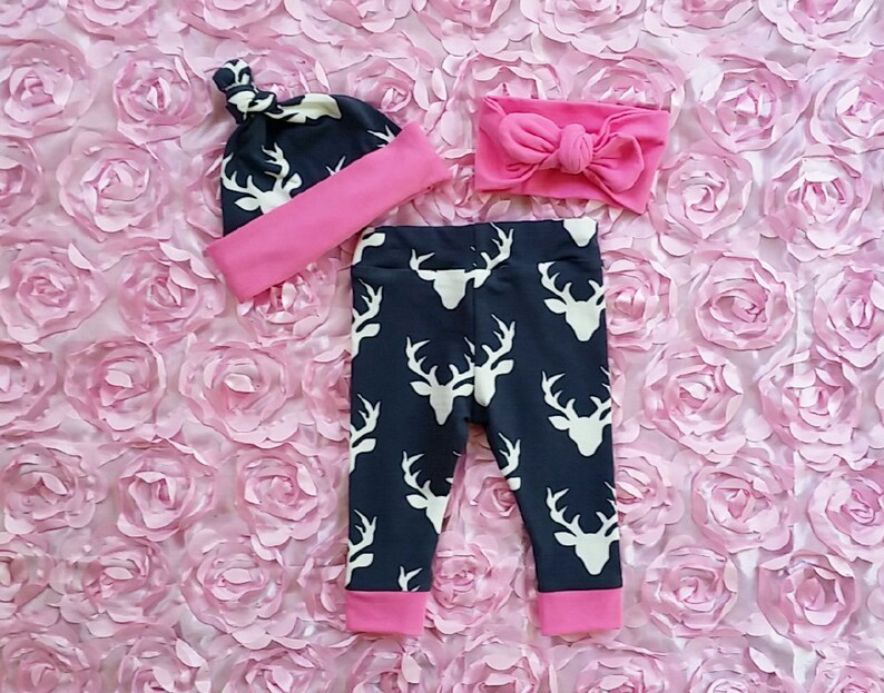 Hat and Headband Country Outfit Deer Leggings Baby Girl Oh Deer Hospital Outfit Infant Bodysuit Baby Girl Coming Home Outfit
