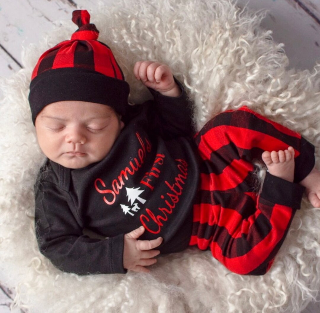 Baby Boys First Christmas Outfit, Christmas Pajamas, Customized Name