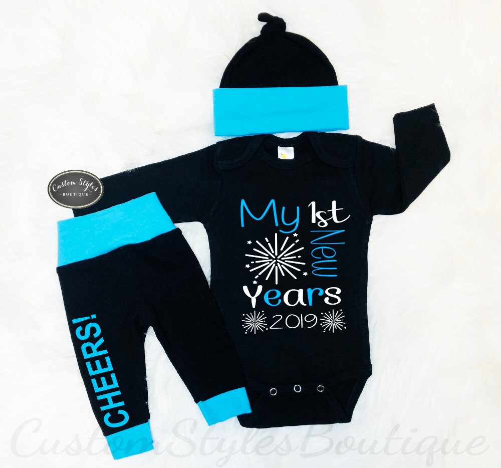 Baby Boys First New Years Outfit Black Bodysuit Black And Etsy