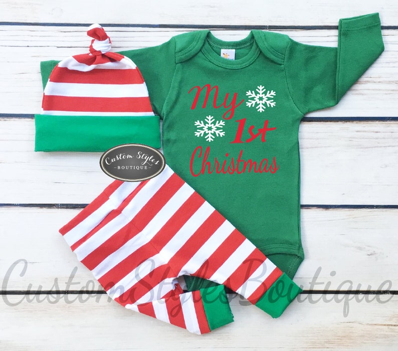 Baby Boys First Christmas Outfit,Red and White Striped Leggings & Hat With Green Cuffs,Baby Boys Coming Home Outfit,Baby's Christmas Outfit 