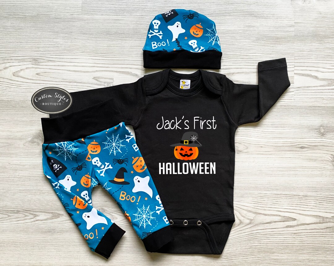 My First Halloween Outfit, Baby Boy, Personalized Black Infant Bodysuit