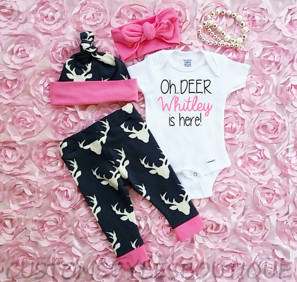 Hat and Headband Country Outfit Deer Leggings Baby Girl Oh Deer Hospital Outfit Infant Bodysuit Baby Girl Coming Home Outfit