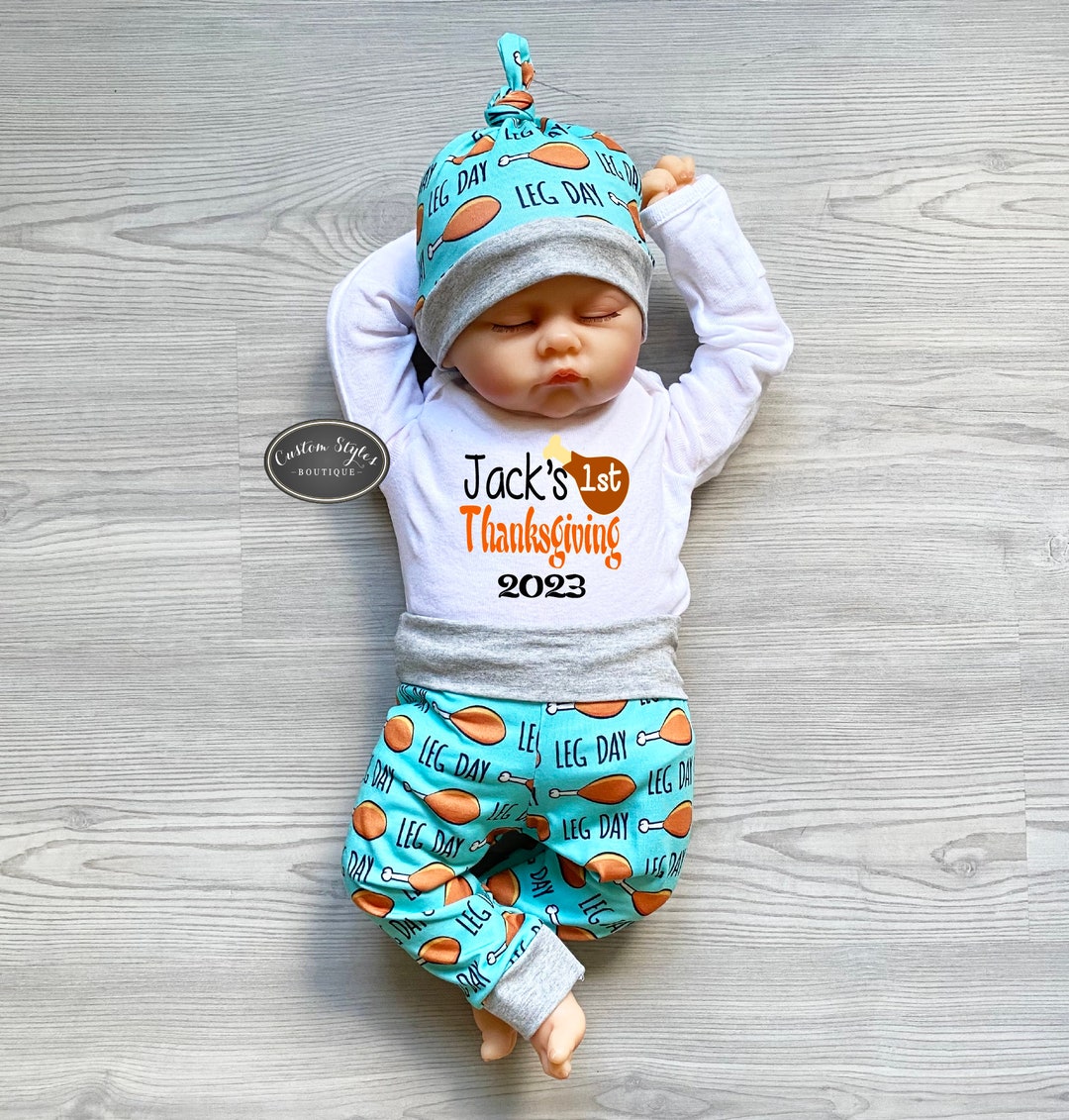 Baby Boys First Thanksgiving Outfit, Grey Infant Bodysuit, Leggings and ...