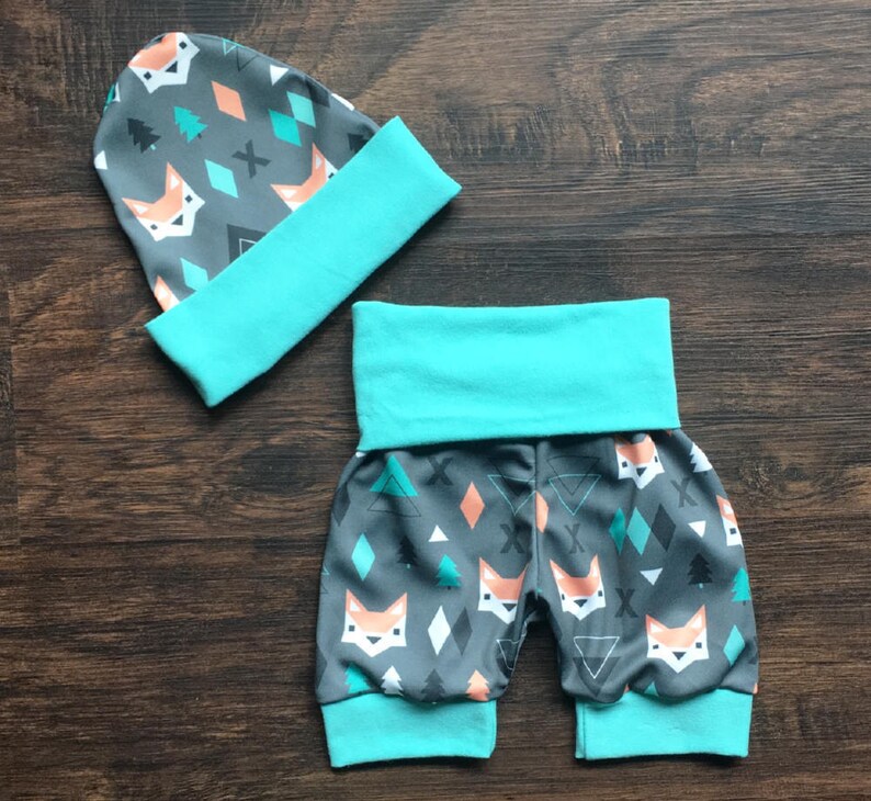 Summer Outfit Baby Boy Shorts Hosptial Outfit Baby Foxes Teal And Gray Fox Print Shorts And Hat Baby Boy Coming Home Outfit