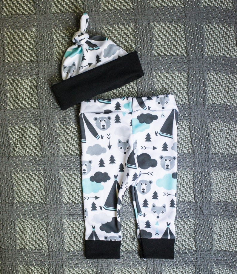 Long Sleeve White Infant Bodysuit Bear And Fox Print Leggings And Hat Baby Boy Outfit Set Baby Boy Coming Home Outfit Little Brother