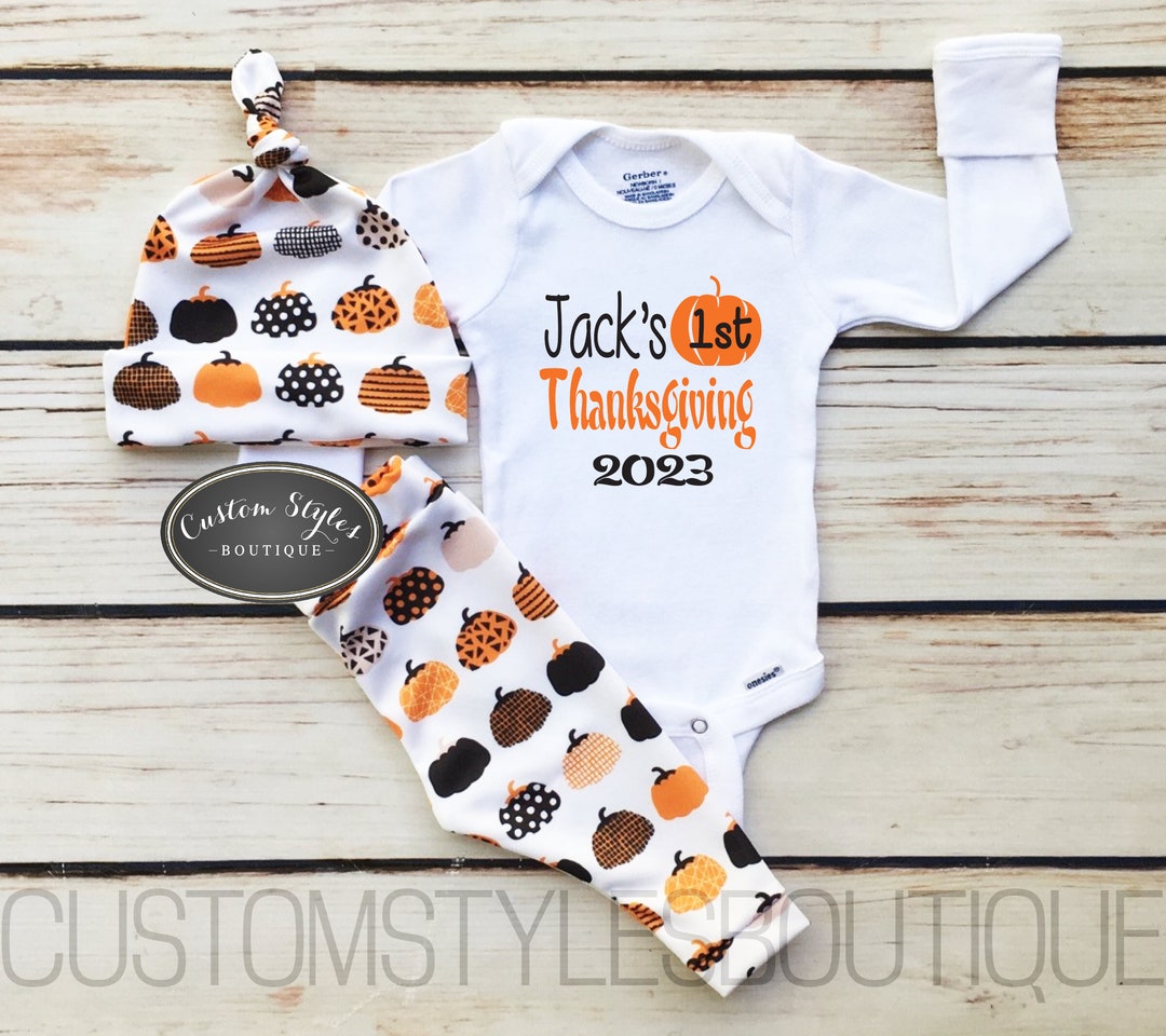 Baby Boys First Thanksgiving Outfit Custom Name White Infant - Etsy