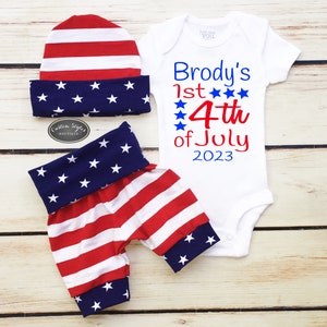 Baby Boys First 4th Of July Outfit, Red White And Blue Shorts, Hat and Bodysuit, Fourth Of July Set, Stars And Stripes,Baby Boy Hospital Set