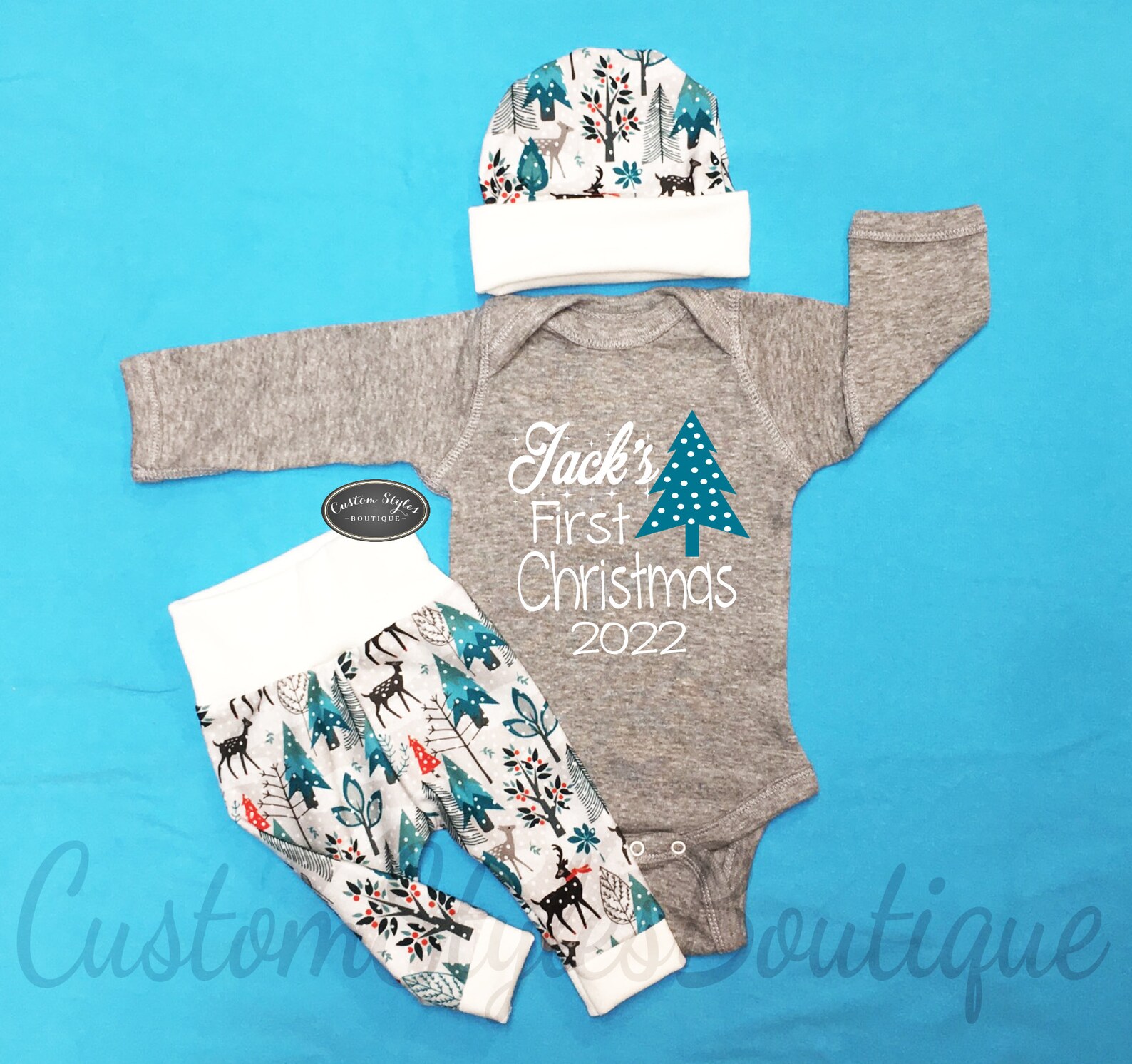 Baby Boys 1st Christmas Outfit Personalized Grey Bodysuit Etsy