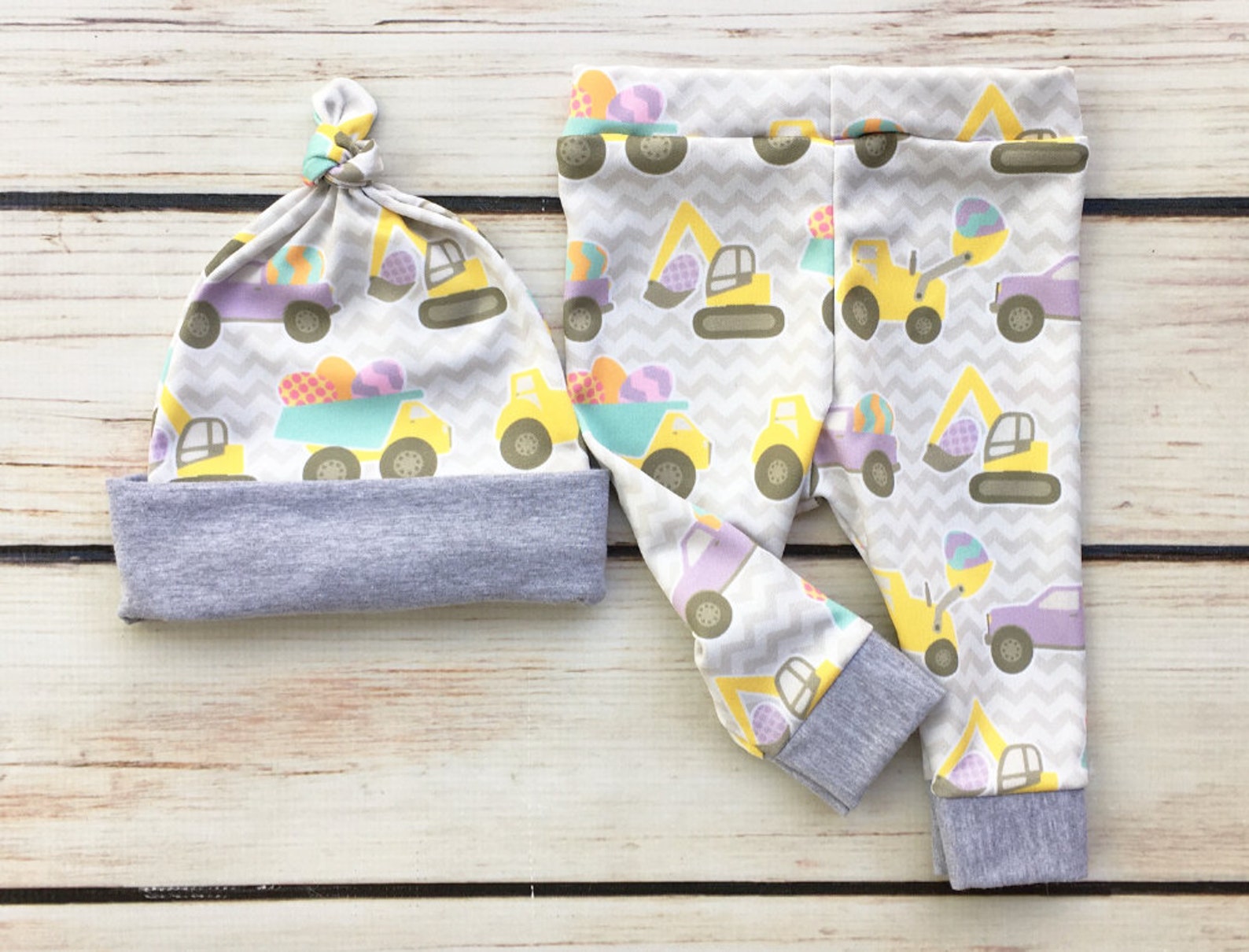 Baby Boy Easter Pants And Hat Trucks With Easter Eggs Gray Etsy