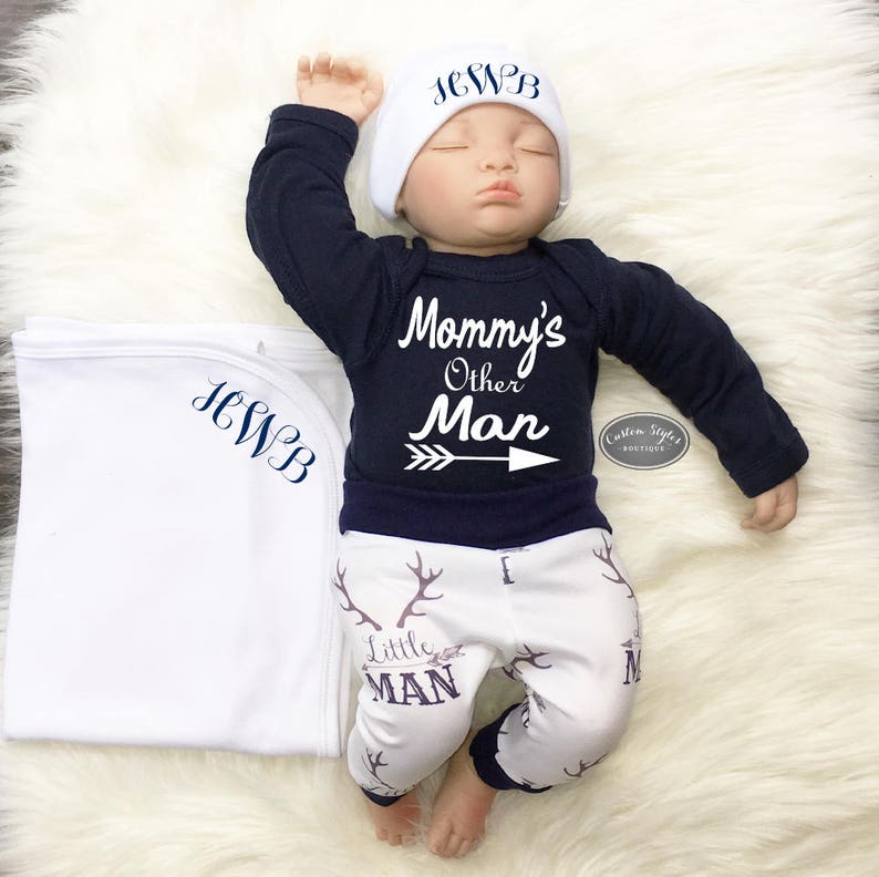 Baby Boy Coming Home Outfit Navy Blue Infant Bodysuit Pants Etsy