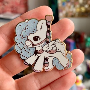 Greek Mythology Enamel Pin, Fairground Pegasus brooch, Glittery pin, Fantasy art