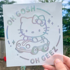 Kitty Car Sticker, Oh Gosh Oh Geez Vinyl Decal, Holographic Window Sticker, Bumper Sticker, Car Accessories
