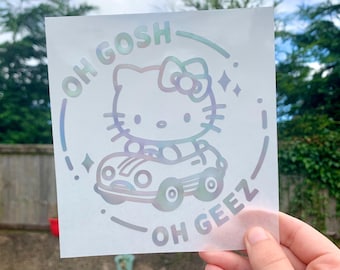 Kitty Car Sticker, Oh Gosh Oh Geez Vinyl Decal, Holographic Window Sticker, Bumper Sticker, Car Accessories