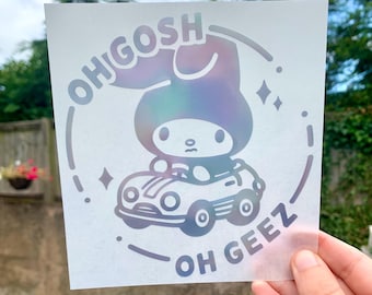 My Melody Car Sticker, Oh Gosh Oh Geez Vinyl Decal, Holographic Window Sticker, Bumper Sticker, Car Accessories