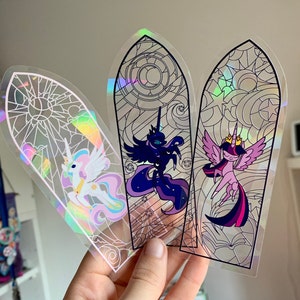 MLP Sun catcher sticker, Twilight Celestia Luna, stained glass window pony decal