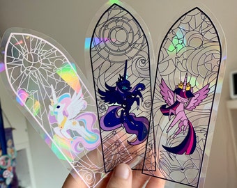 Sun catcher sticker, Twilight Celestia Luna, stained glass window pony decal