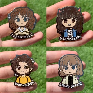 Strangest Thingies Enamel pins, Steve Eddie Robin Nancy pins