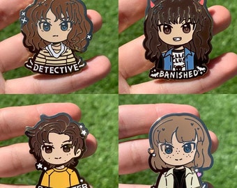 Strangest Thingies Enamel pins, Steve Eddie Robin Nancy pins
