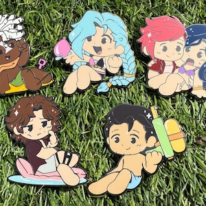 Arcane beach enamel pins, Ekko, Jinx, Viktor, Jayce, Caitlyn, Vi 2” pins, CaitVi, Jayvik