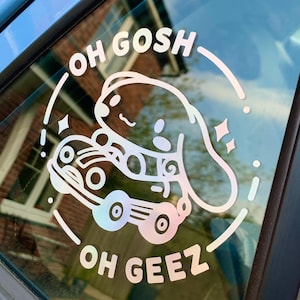 Pegatina para coche Cinnamoroll, vinilo "Oh Gosh Oh Geez", holográfica para ventana, parachoques y accesorios.