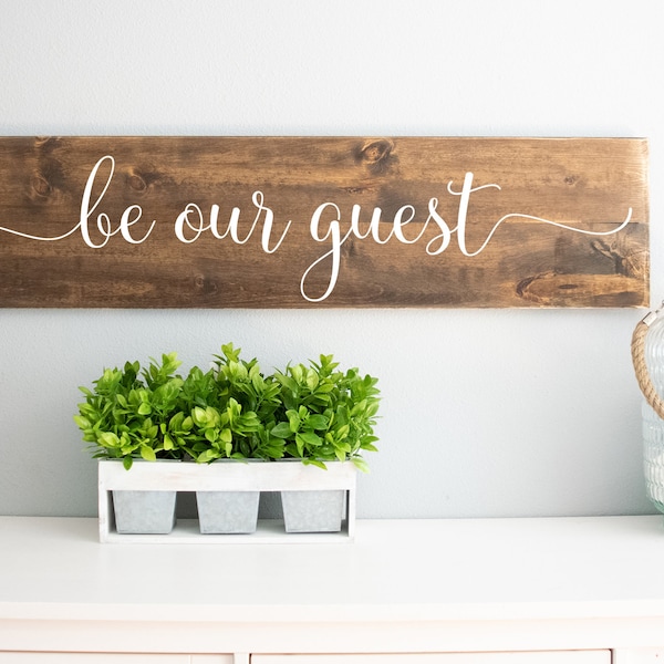 Be Our Guest Wood Sign,  Rustic Farmhouse Wooden Sayings Wall Décor, Guest Room Wall Decor, Wood Wall Art, Wooden Signs With Quotes