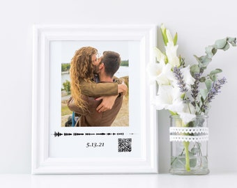 Soundwave Art QR Code, Photo With Soundwave Canvas Print,  Anniversary Gift For Husband Wife,  Wedding Song Gift, Photo Gift for Mom Dad