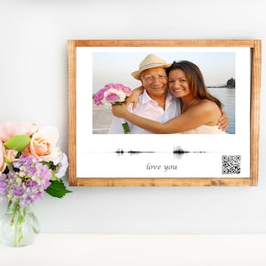 QR voicemail frame, voice recording gift, with picture, personalized in memory, QR code from voicemail or video sign, soundwave print photo